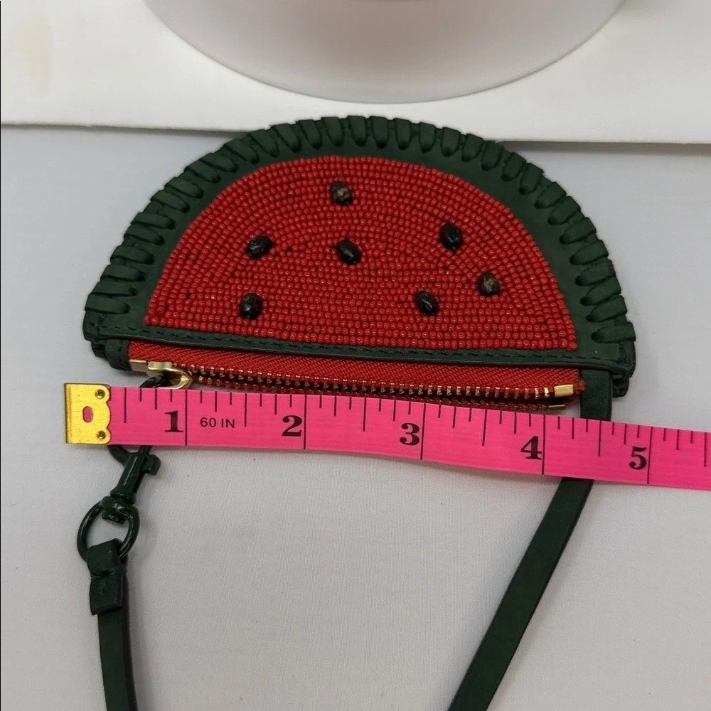 Tory Burch Beaded Watermelon Nubuck Leather Coin Purse Pouch Wristlet